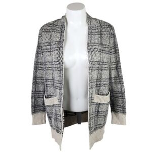 Roots Canada Wool Open Grampa Cardigan Plaid Cream Black Size XS Granola Girl